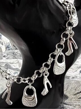 Silver Heels Shoes & Handbags Purse Charm Bracelet 👠👜👠👜